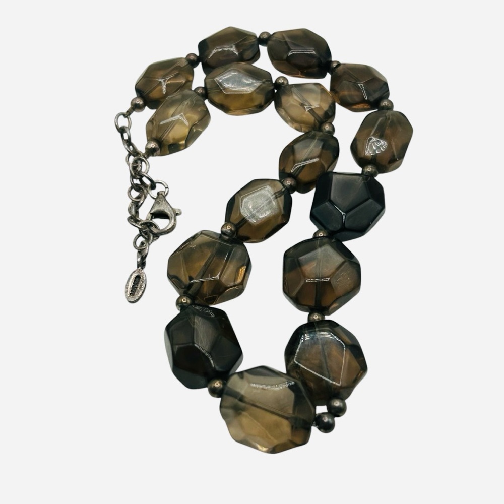 Vintage Signed Barse Smoky Quartz Faceted Nugget Necklace Sterling Silver